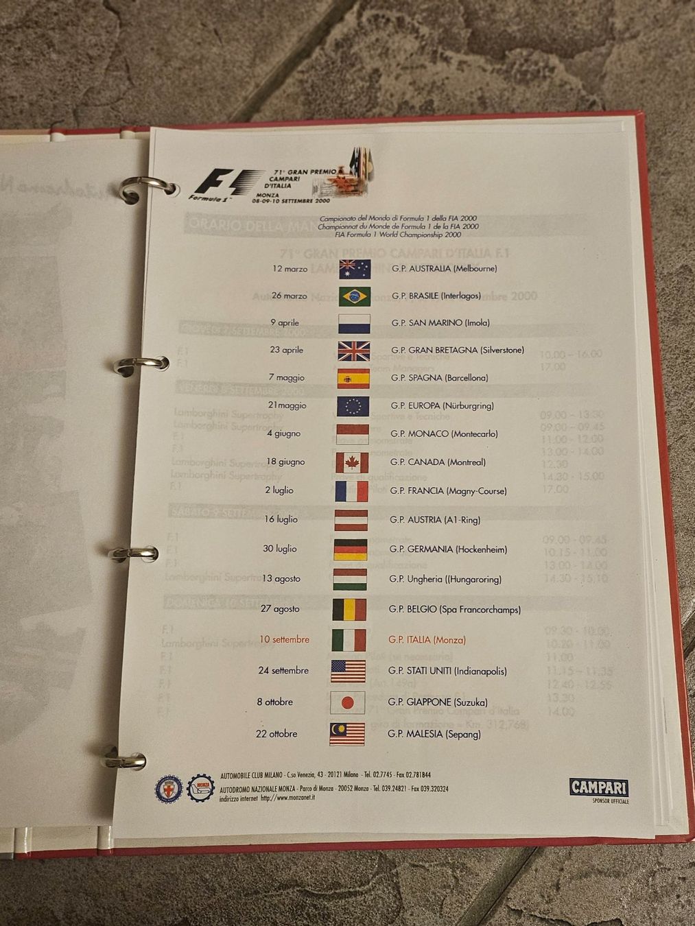 Dokumente: Formula one  - Formel 1 - 71. GP Monza im 2000 – Neu (gemäss Beschreibung) aus Kollbrunn von equipe-bachofner.ch 5