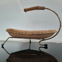 Mid Century 50er 60er Rattan Obstschale Bambusgriff Vintage