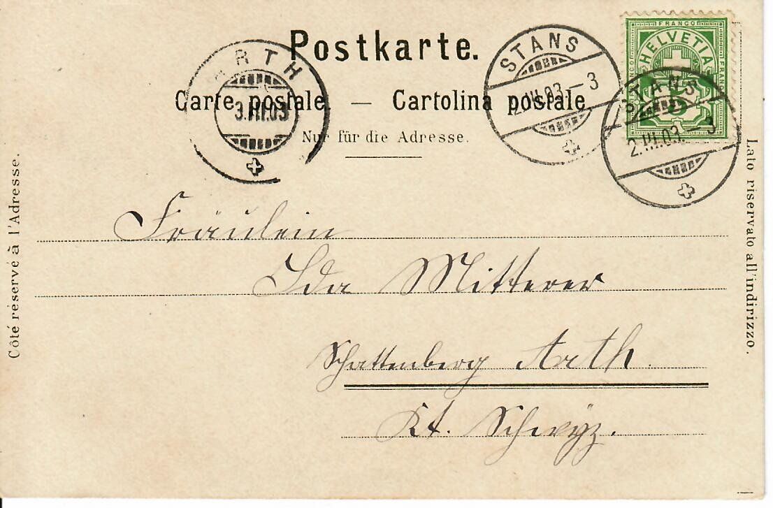 Cartoline postali: Stans 1903 – Usato da Hochdorf venduto da Ziegel-16 1