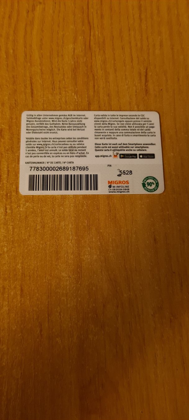 Cartoline: Migros Geschenkkarte  – Usato da Heiligkreuz (Mels) venduto da Wini65 1