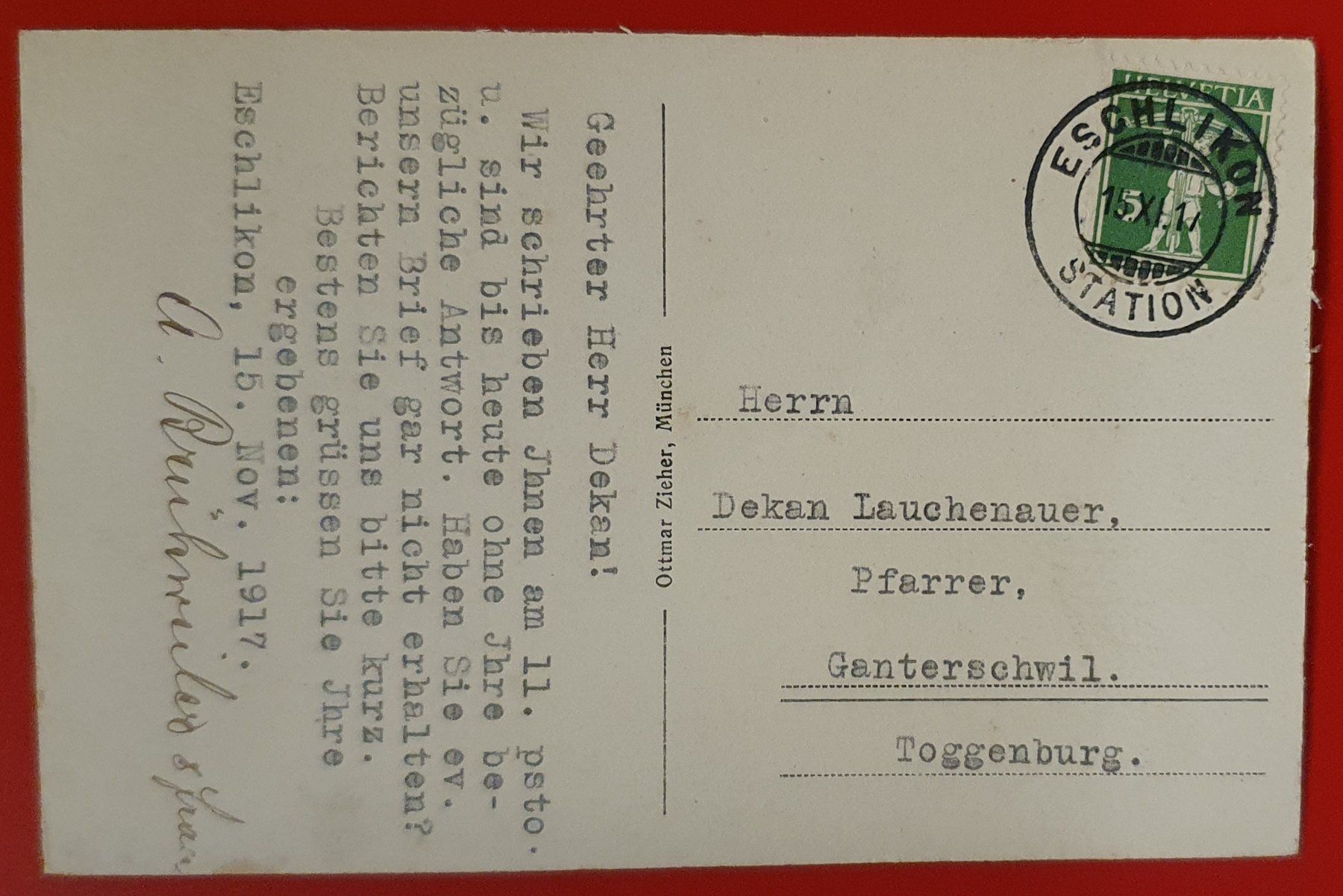 Cartoline postali: Eschlikon 1917 - Wohnhaus mit Bewohner – Usato da Kreuzlingen venduto da Rschweiz1 1