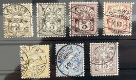 1882, Ziffern A-Serie auf Faserpapier, 58A-64A, SBK 202 Fr.