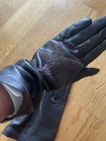 Lederhandschuhe mit Stern, schwarz, Grösse 7,5