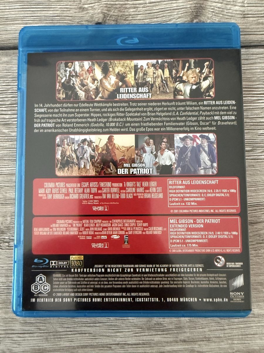 Alle DVDs: Ritter aus Leidenschaft & Der Patriot blu ray – Gebraucht aus Willisau von ste_sc8j 1
