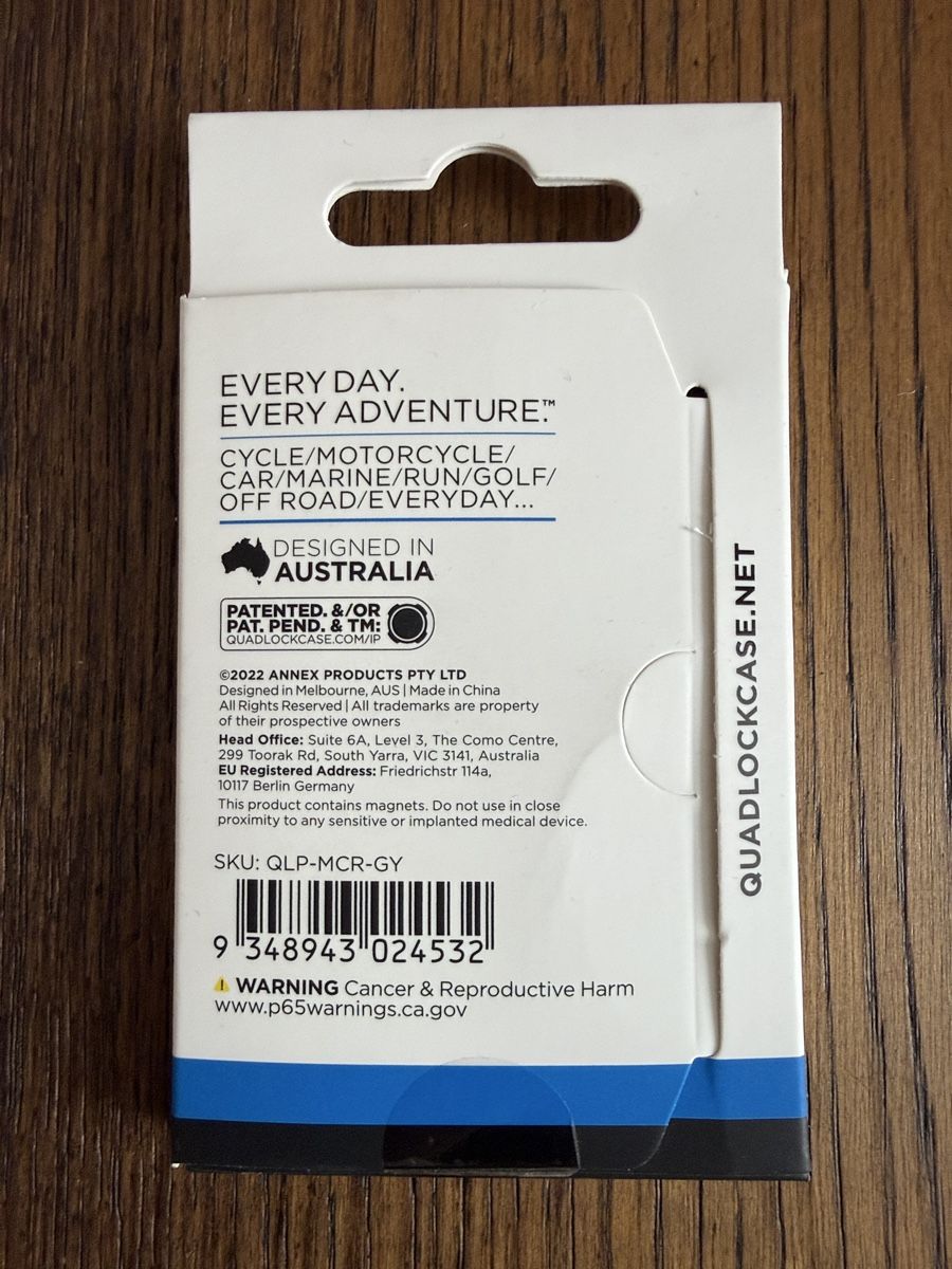Quad Lock Supporti per biciclette: Quad Lock Mag Ring Grau Mag Accessory NEU – Nuovo e nell'imballaggio originale da Luzern venduto da Roeschuko 1