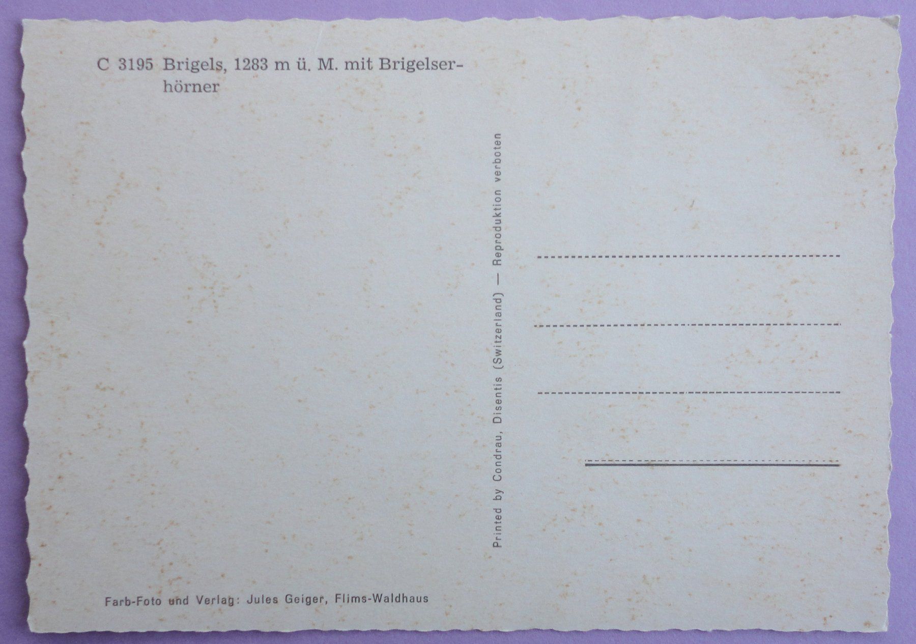 Cartoline postali: Brigels mit Brigelserhörner – Usato da Fétigny venduto da Billy2miny 1