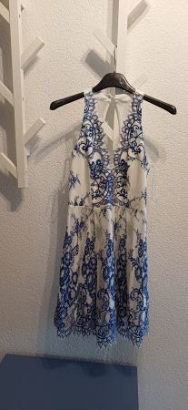 Embroidered Cocktail dress 10 UK size white & blue, new