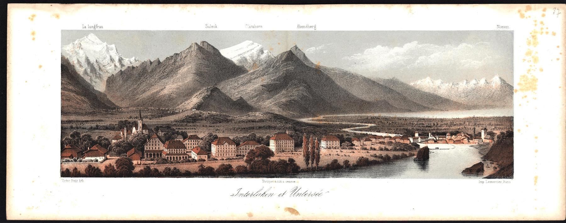 Incisioni: Interlaken Panorama Tonlithographie – Usato da Rafz venduto da Helvet32 1