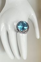 Meerblaues ArtDéco Bijou: Silberring mit Markasiten G54