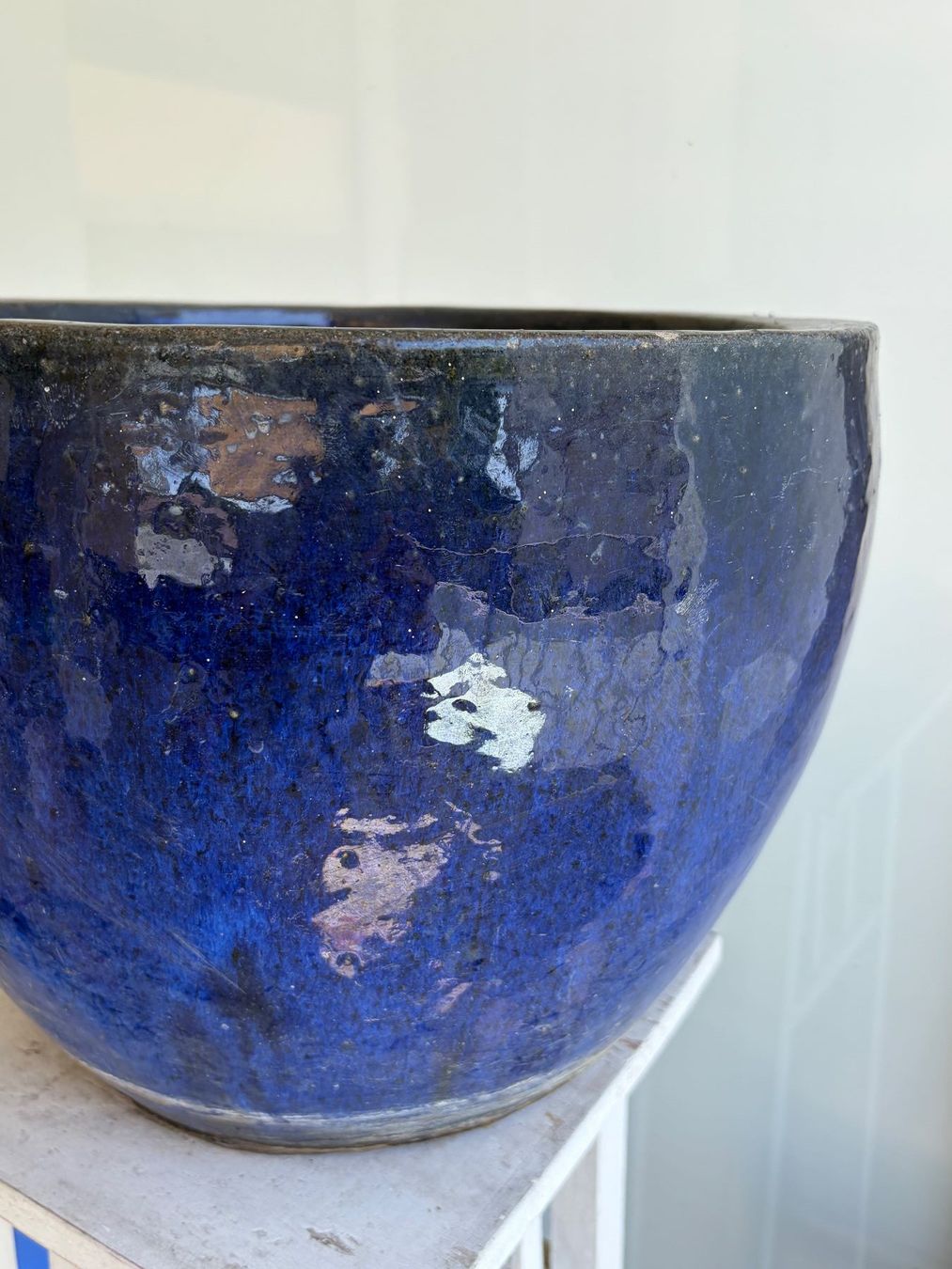 Blumentöpfe: Blumentopf blau glasiert, gross – Gebraucht aus Luzern von Lampion 1