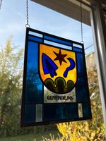 Vintage Bleiverglasung Wappen Gemeinde Ins-Anker-Ausstellung