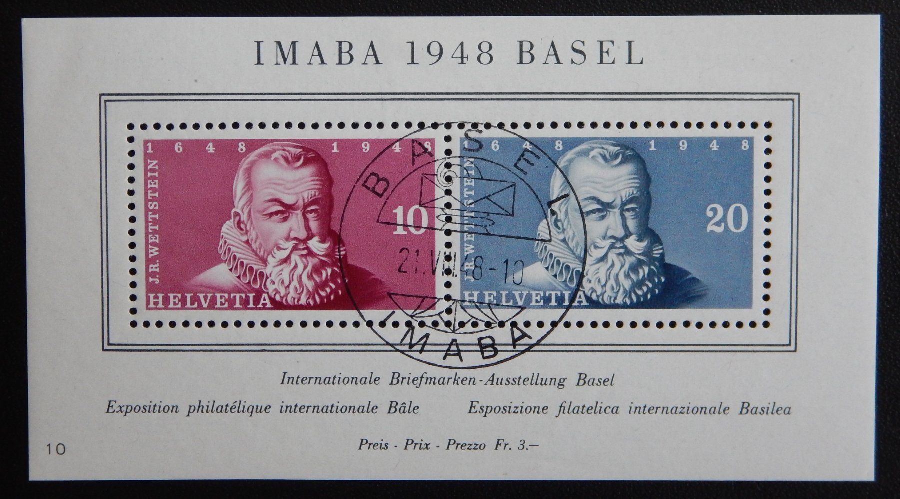Tutti i francobolli: Schweiz Kat. Block 13 gest. ET 1948 Kat. 500 Fr. – Usato da Zürich venduto da Muehlekauf 1