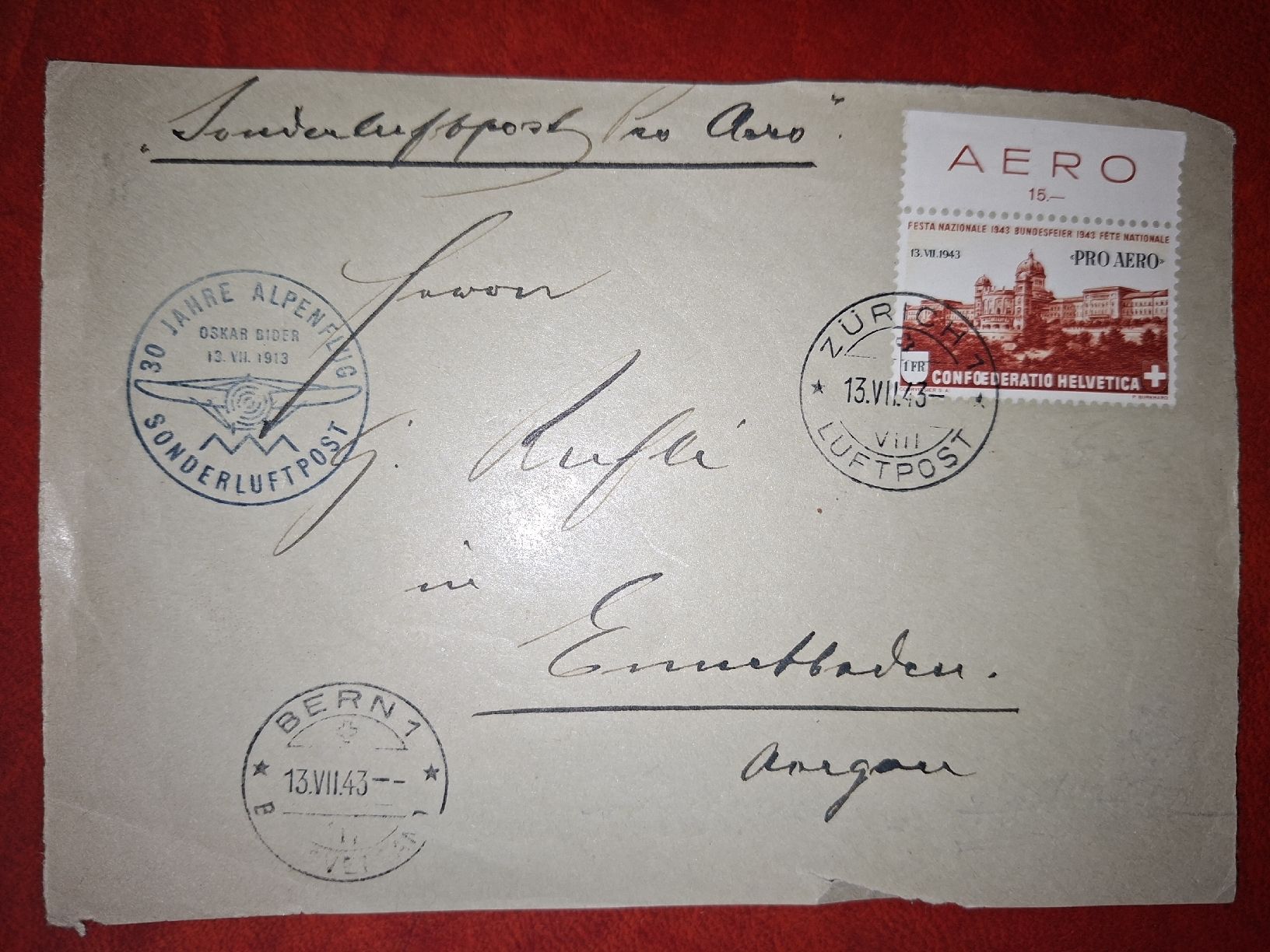 Tutti i francobolli: Flugpost Briefvorderseite 1943  – Usato da Balgach venduto da SIMEON27