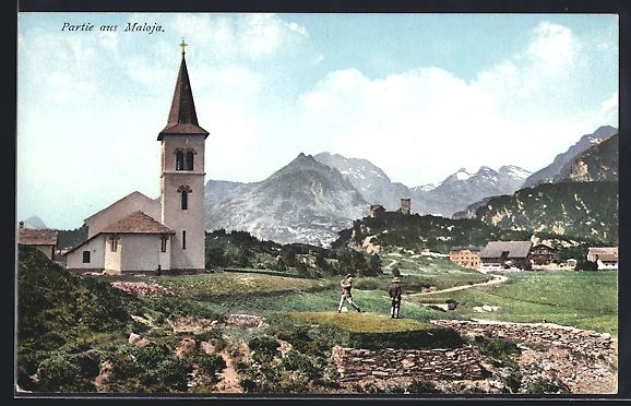 Cartoline postali: AK Maloja, Golfspieler im Ort – Usato da Berlin venduto da bartko-reher