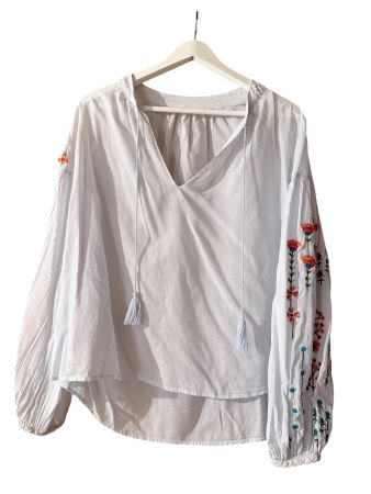 Bluse weiss gestreift mit Stickerei Damen Grösse M