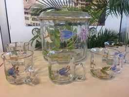 Bowle mit Deckel und Tassen dazu Tiffany