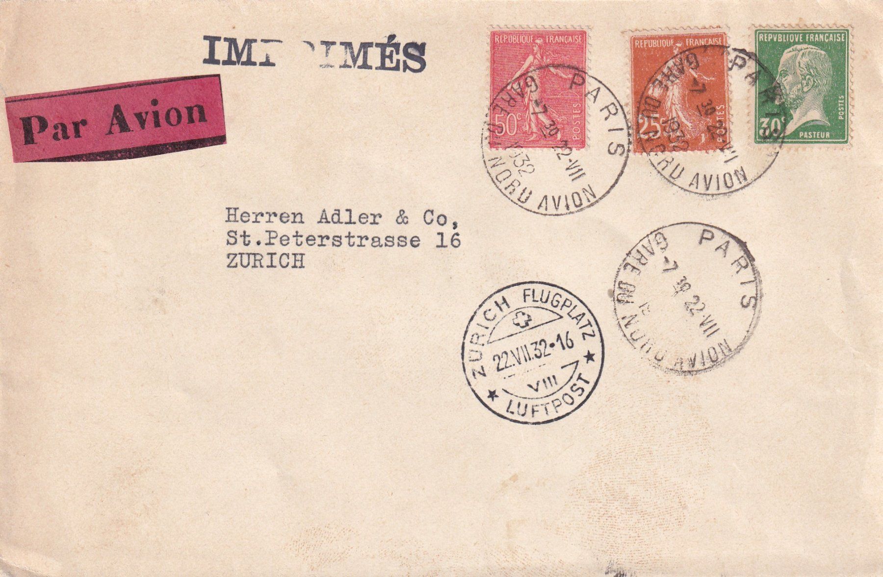 Tutti i francobolli: Flugpost 1932 - Paris nach Zürich – Usato da Birsfelden venduto da chr_yq2g