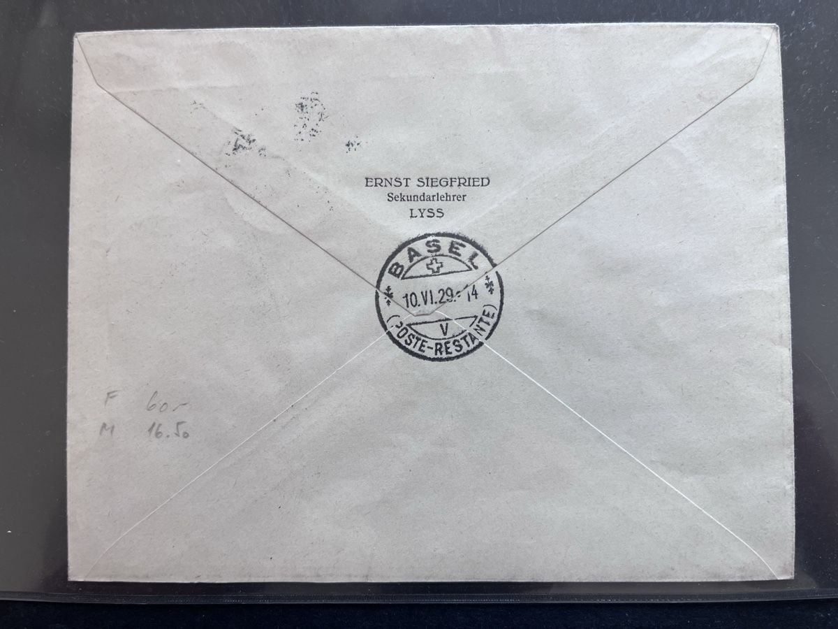 Tutti i francobolli: 1929 Flugpost Biel - Basel Rf. 29.3c Cat. 60.-  – Usato da Sottens venduto da thigroux 1