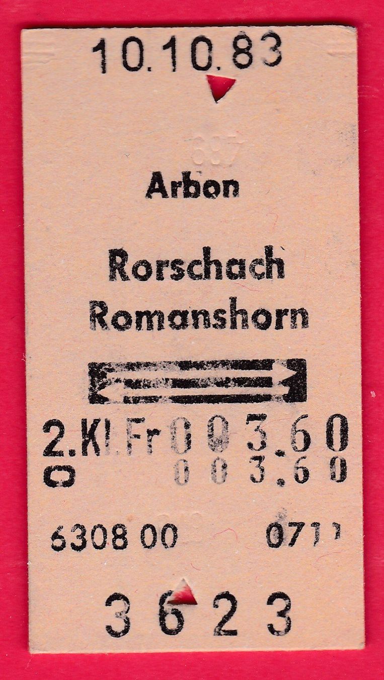 Tickets: KARTON BILLETT, ARBON - ROMANSHORN, 2.KLASSE, RETOUR – Gebraucht aus Oberrieden von Gebirgsstelze