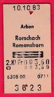 KARTON BILLETT, ARBON - ROMANSHORN, 2.KLASSE, RETOUR