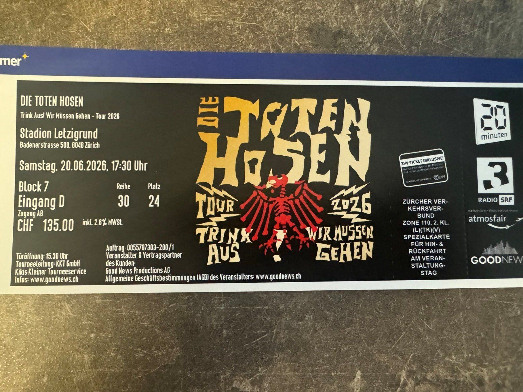 Tickets: Die Toten Hosen – Neu und originalverpackt aus Bülach von Boeser_wolf