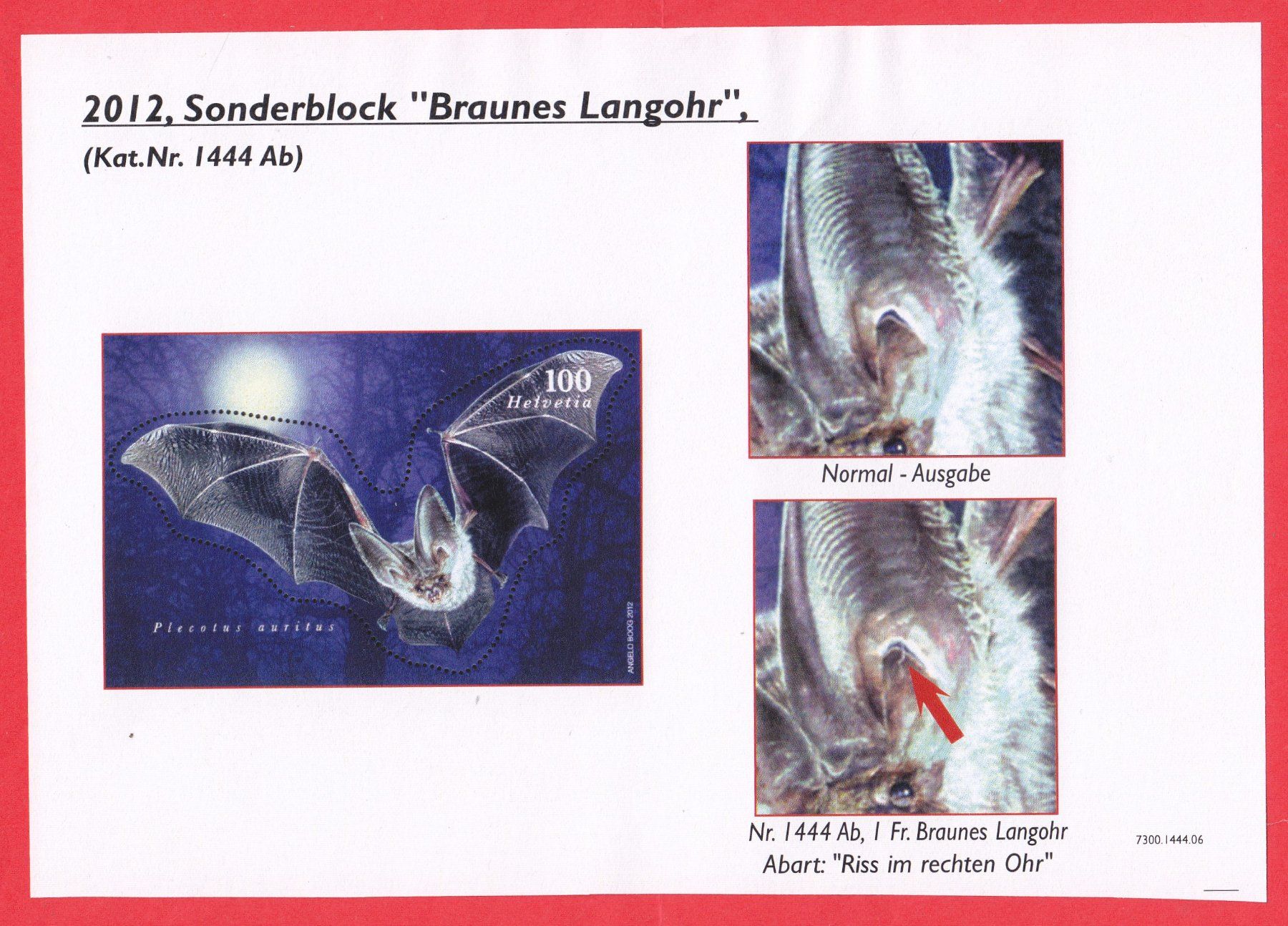 Tous les timbres: 2012 Abart Ab Sonderblock Braunes Langohr ** Postfrisch ** – Neuf (Voir description) à Adliswil par Aenti 2