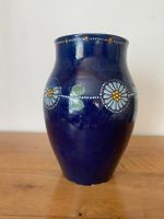 Vintage Keramik Vase, blau handbemalt