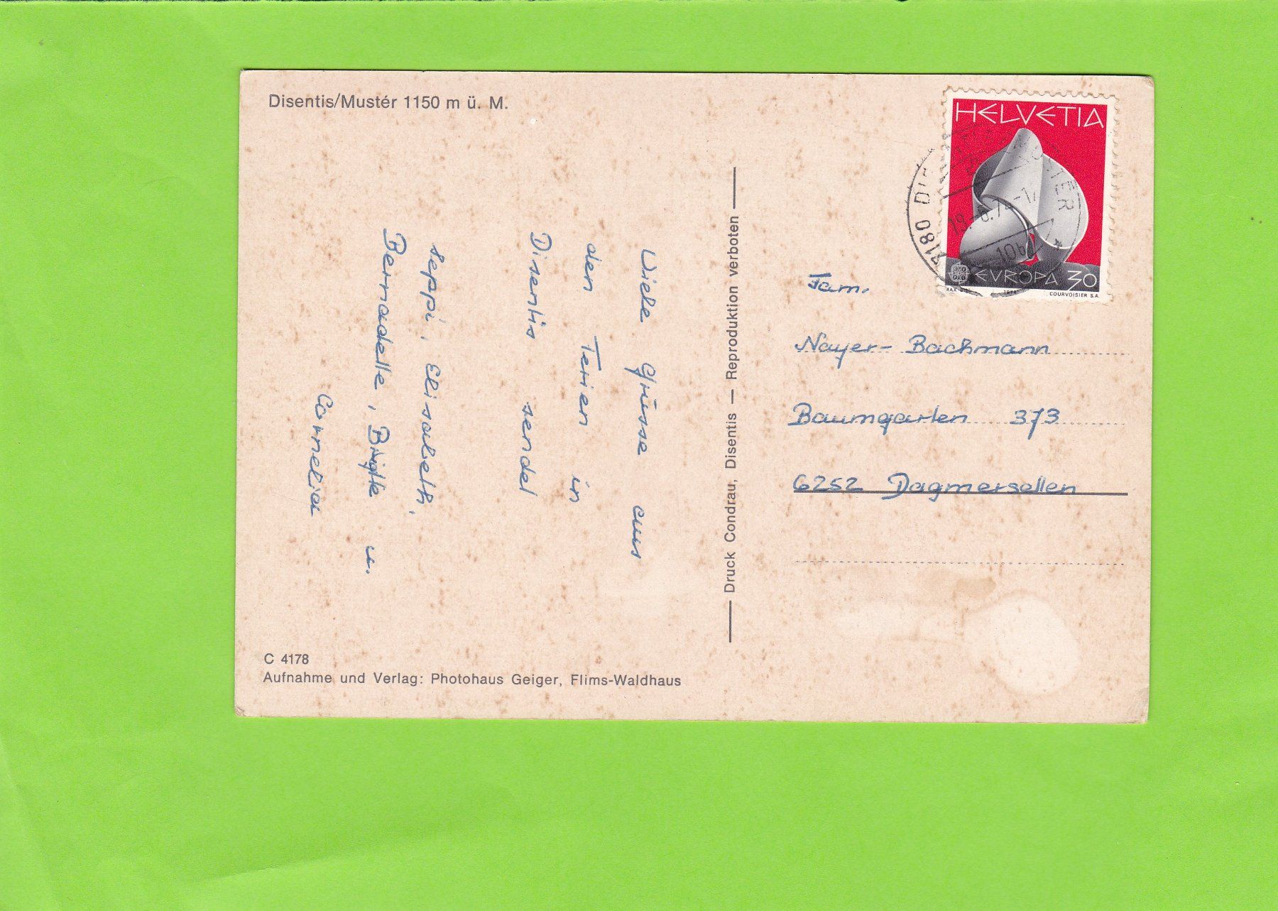 Cartoline postali: Disentis – Usato da St. Peterzell venduto da neckertal 1