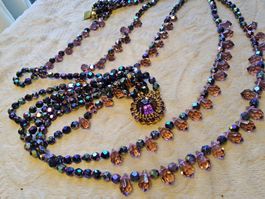 Top Vintage 5 Strang Aurora borealis Glas Halskette 50 er