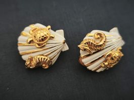 Vintage Ohrclips Muschel Seepferdchen Schildkröte Goldfarben