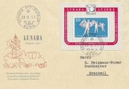 LUZERN LUNABA BLOCK 1951 auf BRIEF ERSTTAG STEMPEL