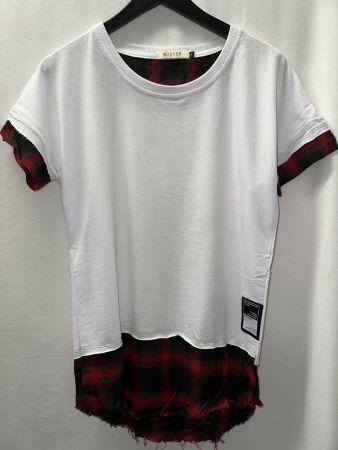 weiss T-Shirt schwarz rot kariert Gr. S /M