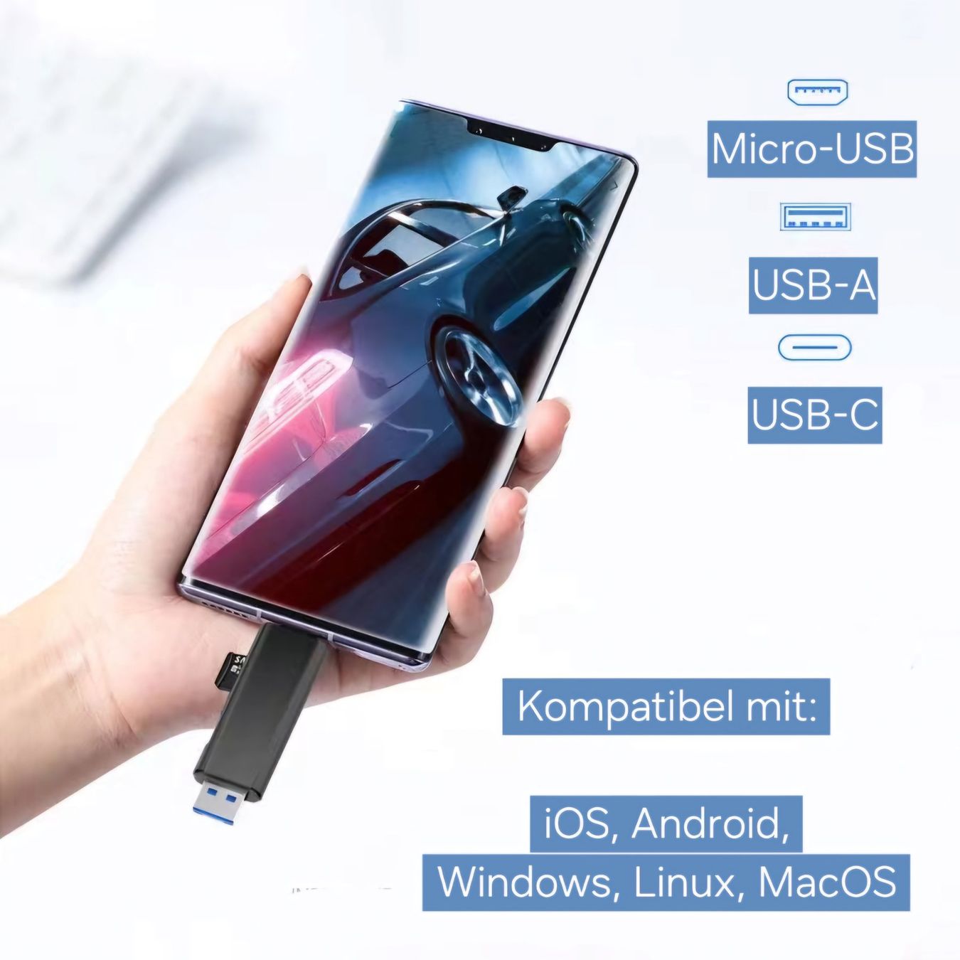 Lettori di schede: 5in1 Micro SD Kartenlesegerät + OTG Adapter / USB-C + USB-A – Nuovo e nell'imballaggio originale da Uster venduto da -FPS- 5