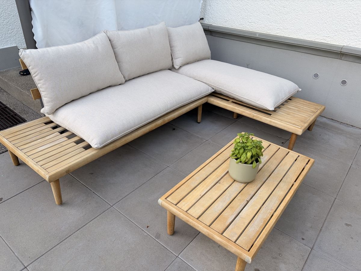 Sofas: Gartenlounge Ecksofa mit Polstern in beige – D'occasion à Altnau par kurvenmuehle 4