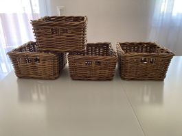 4x geflochtene Körbe - 25x25x15 cm