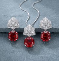 Parure collier et boucles d'oreilles rouge orangé
