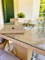 Limare Gartenbar Set Polyrattan mit Glasplatte + 4 Barhocker