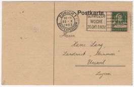 Rollenmarke-Perfin HU auf Firmenpostkarte von ZÜRICH