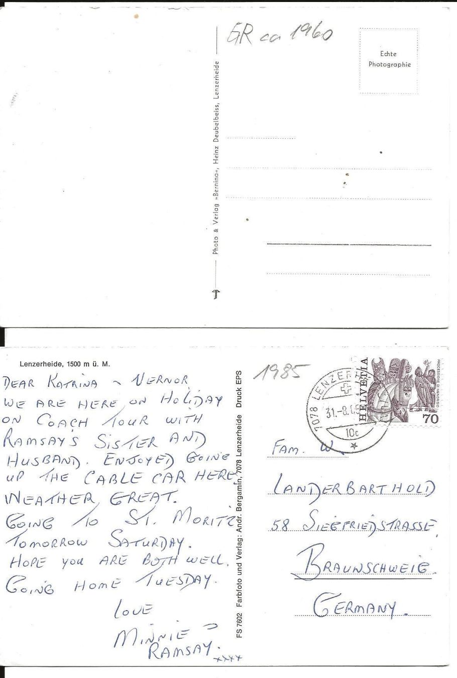 Ansichtskarten: Lenzerheide GR 2 AK  ca. 1960 + 1985 – Neu und originalverpackt aus Ennetmoos von Ambuman 1