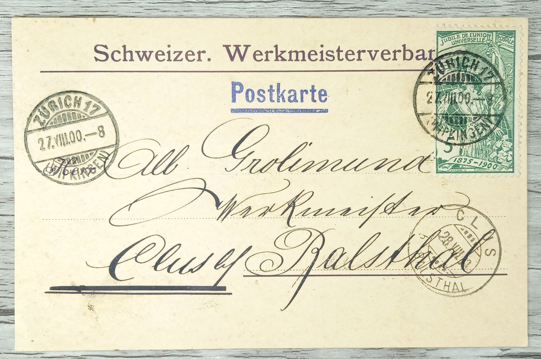 Tutti i francobolli: TR09 Carte Postale + Timbre Suisse 1900 – Usato da Cousset venduto da Patrick_Collections