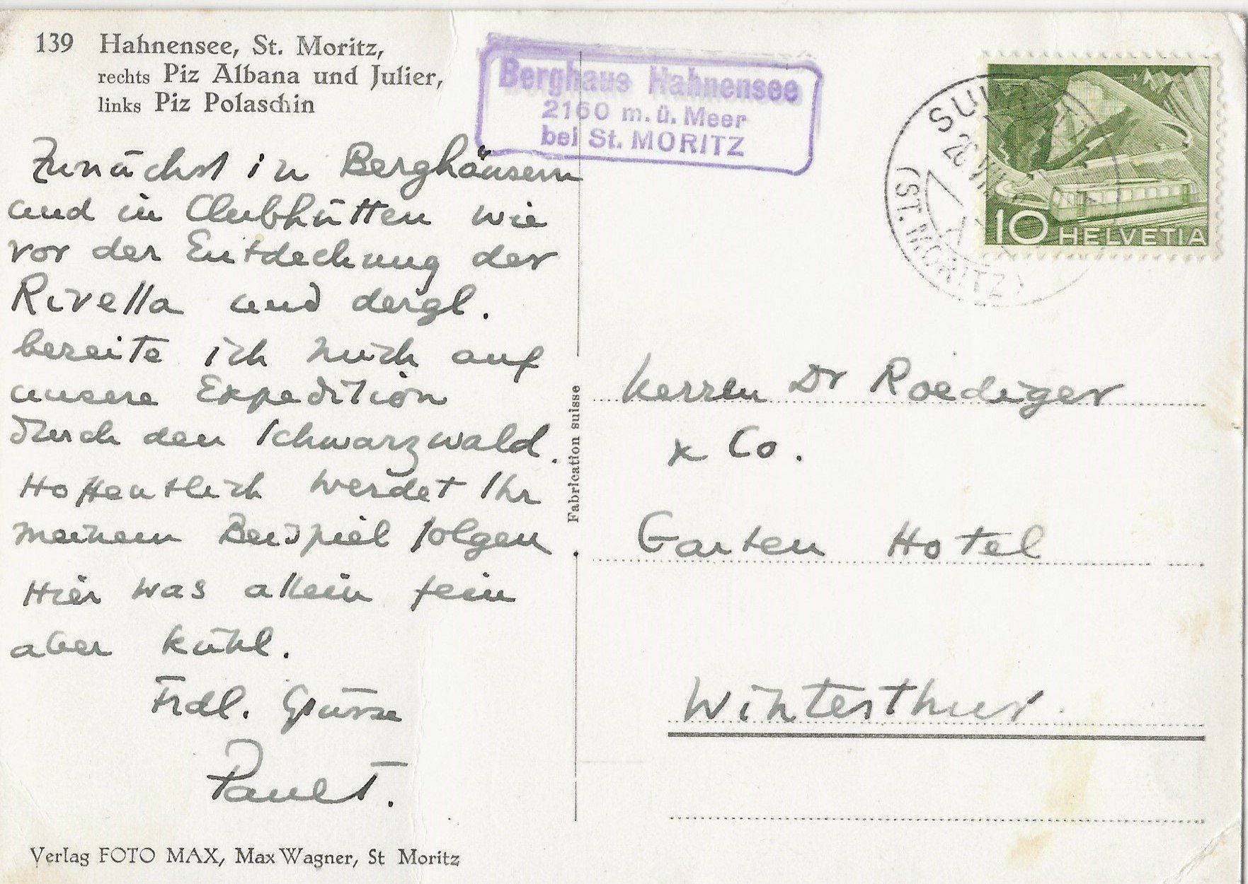 Cartoline postali: Hahnensee St. Moritz – Usato da Frauenfeld venduto da Merk52 1