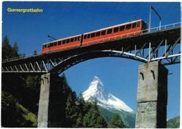 AK Zermatt. Gornergratbahn auf der Findelbachbrücke