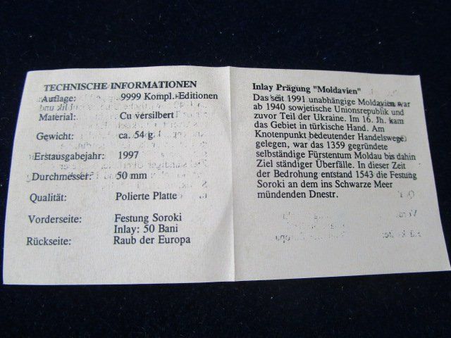 Medaillen: Geld Europa - Moldavien - 50 mm versilb. – Neu und originalverpackt aus Luzern von Horoskop1 3