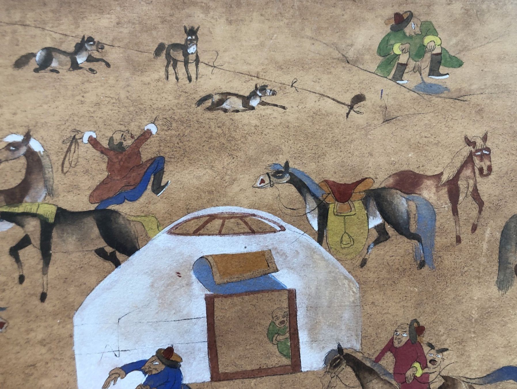 Gemälde: Mongolisches Gemälde Mongol Zurag - Steppenleben Pferde – Gebraucht aus Schaffhausen von durruti 3