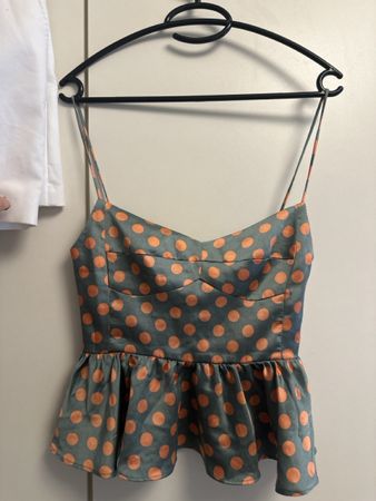 ZARA Top gepunktet oliv orange Grösse S neuwertig