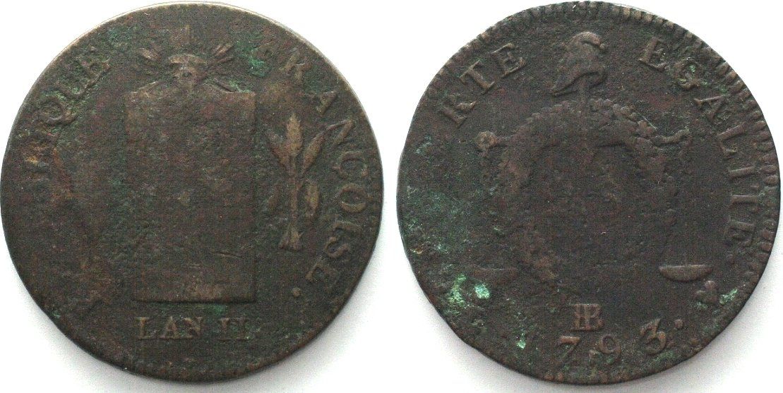 Tutti le monete: CONVENTION 2 Sols aux Balances 1793 BB Strasbourg – Usato da Riehen venduto da sesambestcoins2004