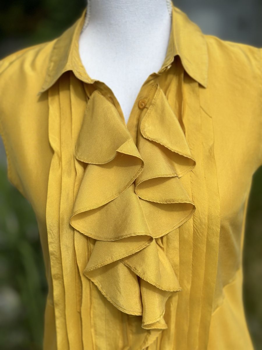 Max Mara Top: Mustard Yellow Blouse Ruffles MaxMara Gr. M – Usato da Zufikon venduto da Modestil365 2