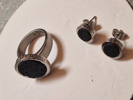 Set Ring + Ohrstecker Energetix Lavastein Stahl