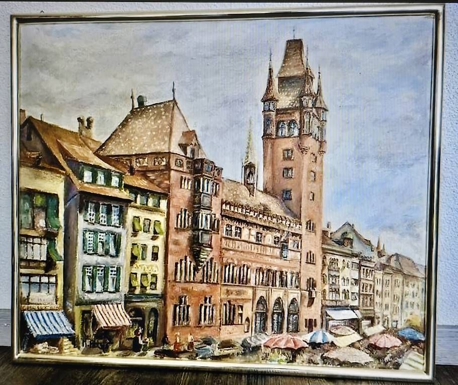 Dipinti: M.Abt Oelgemälde basler marktplatz,1955 – Usato da Riehen venduto da harald13