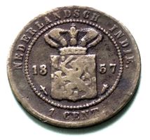 uralte 1 Cent Münze 1857  NEDERLANDSCH INDIE gebraucht